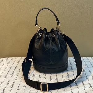 Coach Dempsey Drawstring Bucket Bag Black with gold accents